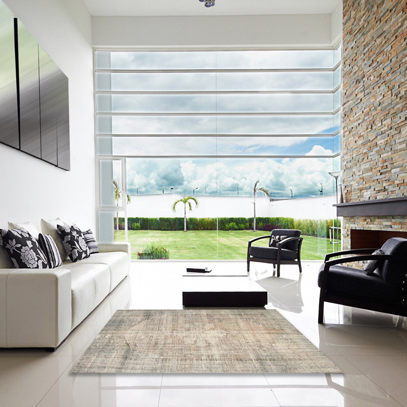 Tapis contemporain gris, Carré 8 pi