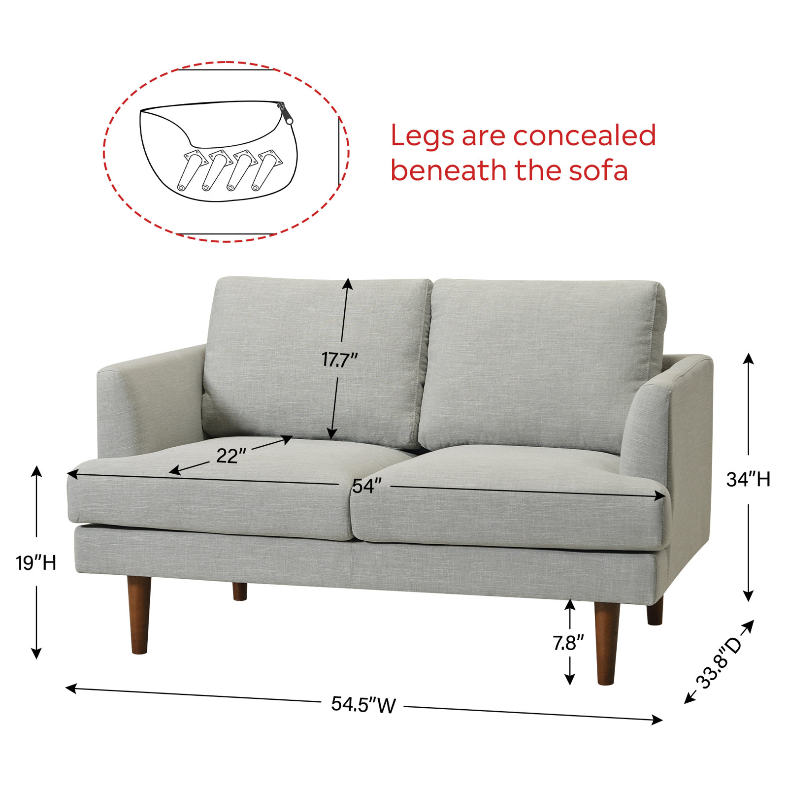 Miller 56" Upholstered Loveseat,  Light Gray