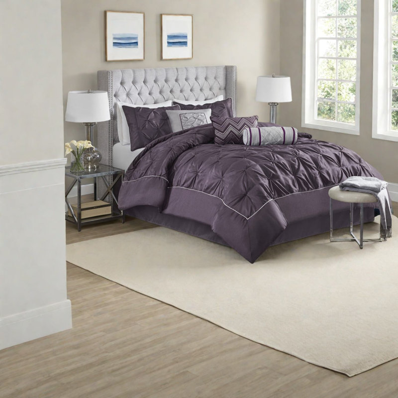 Elegant Plum Bedding Set, Polyester, Tufted Design, Ideal For Home