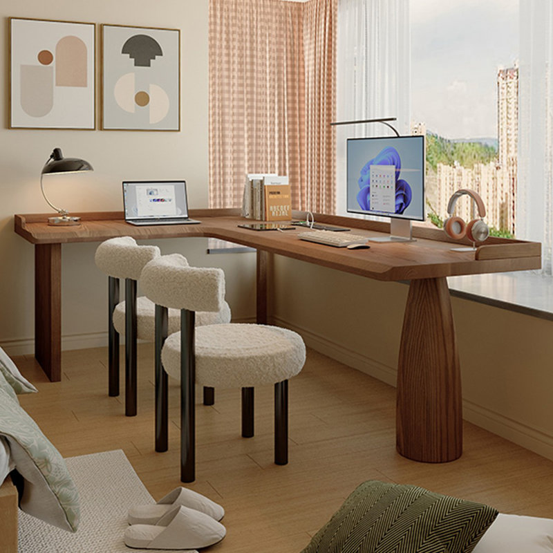 Bureau en bois massif en forme de L brun noisette, H 31,5 po x l 62,99 po x P 47,24 po, Retour à gauche