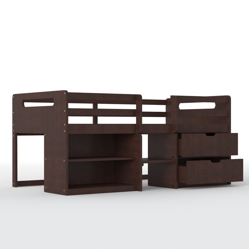 Lit mezzanine 2 tiroirs avec tablettes Efmorfia par Harriet Bee, Espresso antique