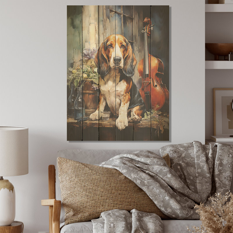 Basset hound Melody - chien, art mural sur bois de pin naturel, H 40 po x l 30 po