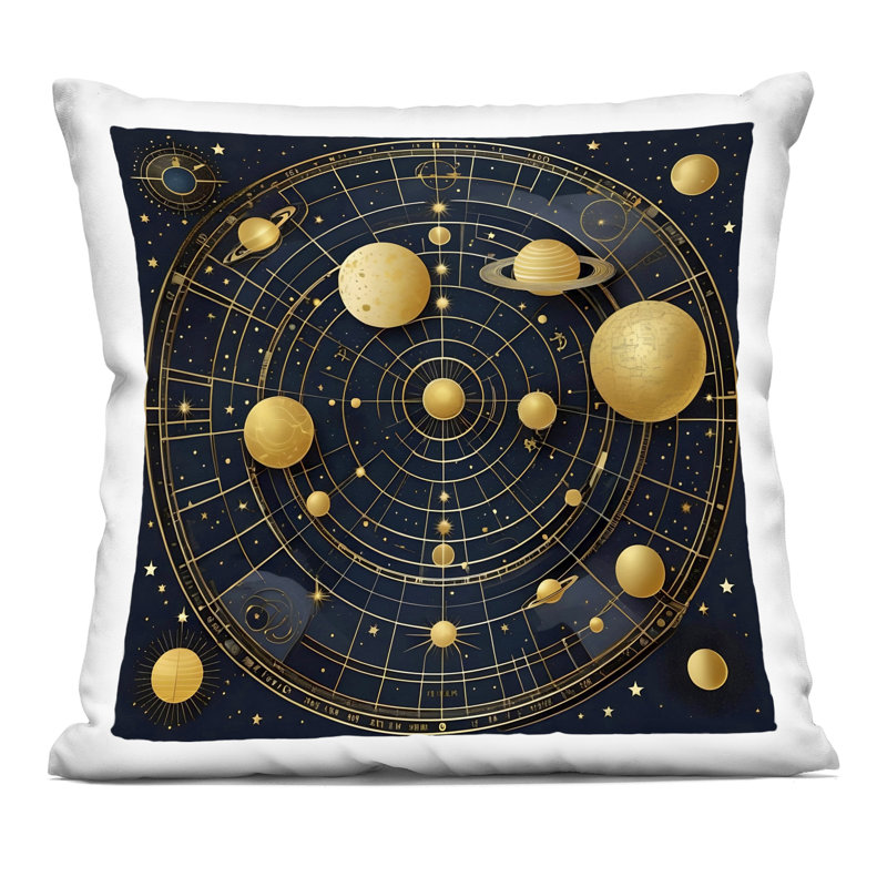 Coussin décoratif Astrology Zodiac, Carré 18 po, Noir et or