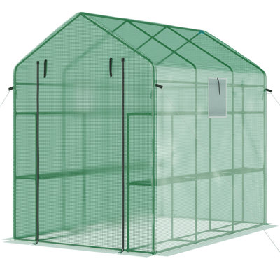 7' X 5' X 6' Greenhouse With Mesh Door And Windows, 18 Shelf Hot House With Trellis, Plant Labels, UV Protective