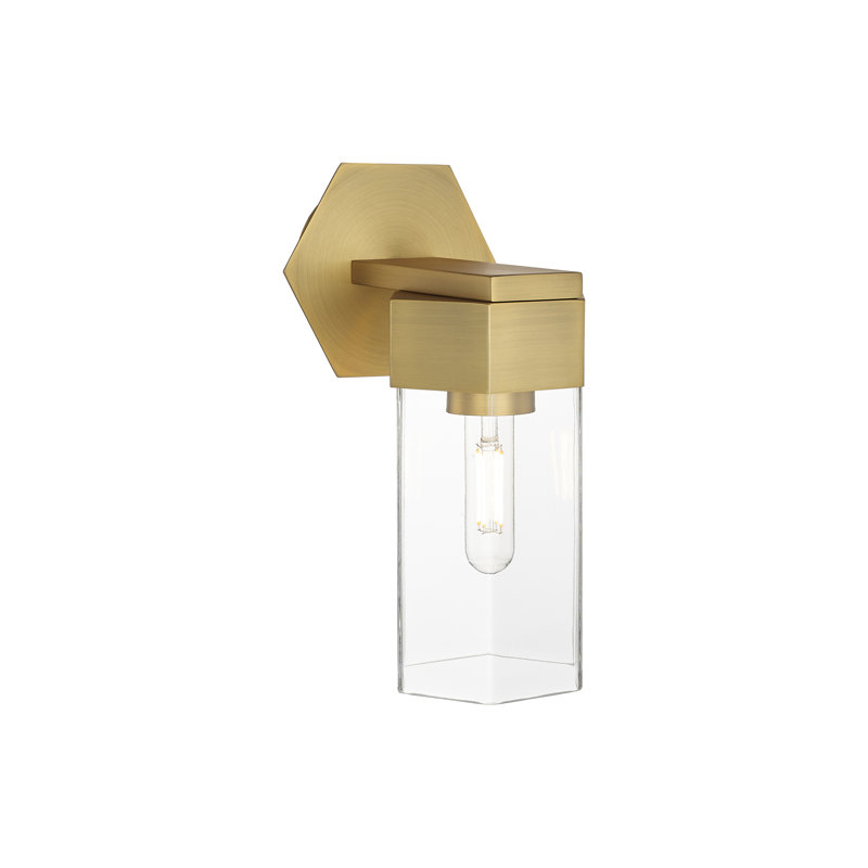 Applique murale 1 lumière 9 po Claverack, Laiton brossé, H 11,5 po x l 7,5 po x P 5 po, Transparent