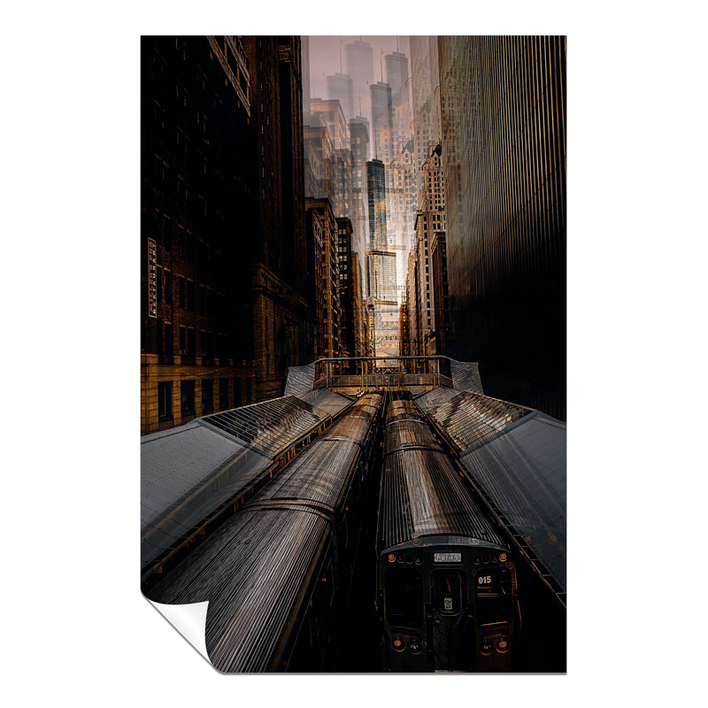Chicago Architectural Train Railway - No Frame Print, 46cm H x 31cm W