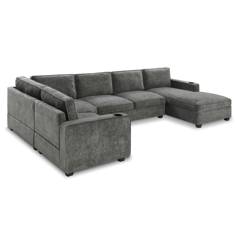 Canapé modulaire confortable en U en chenille, design moderne pour le divertissement à domicile