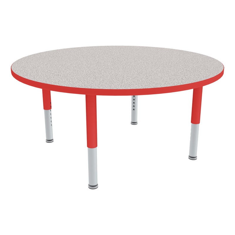 Round Preschool Collaborative Adjustable Height Circular Activity Table with Casters, Red