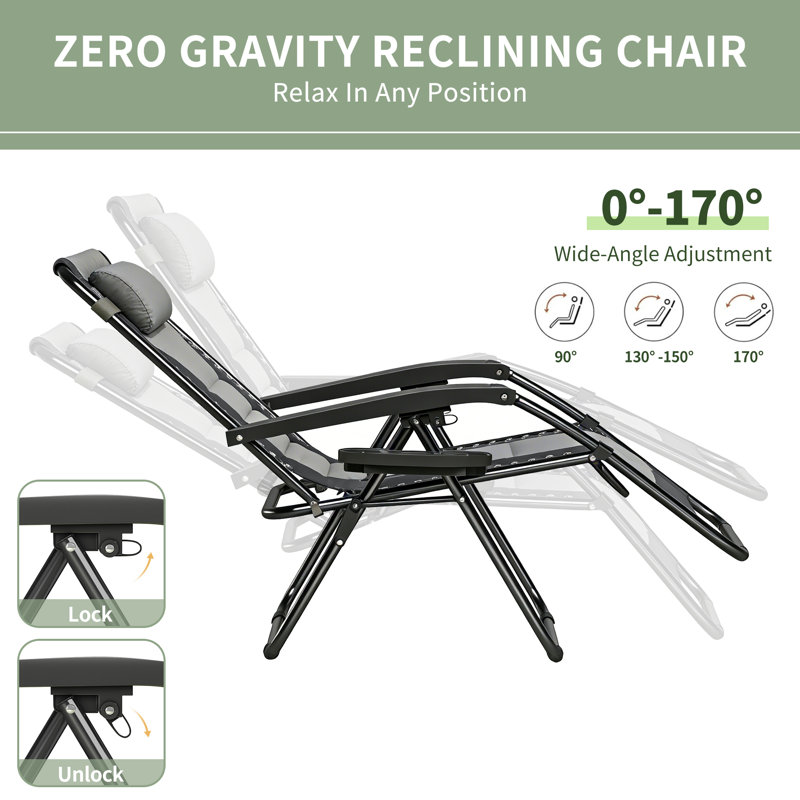 Folding Recliner Chair, Grey