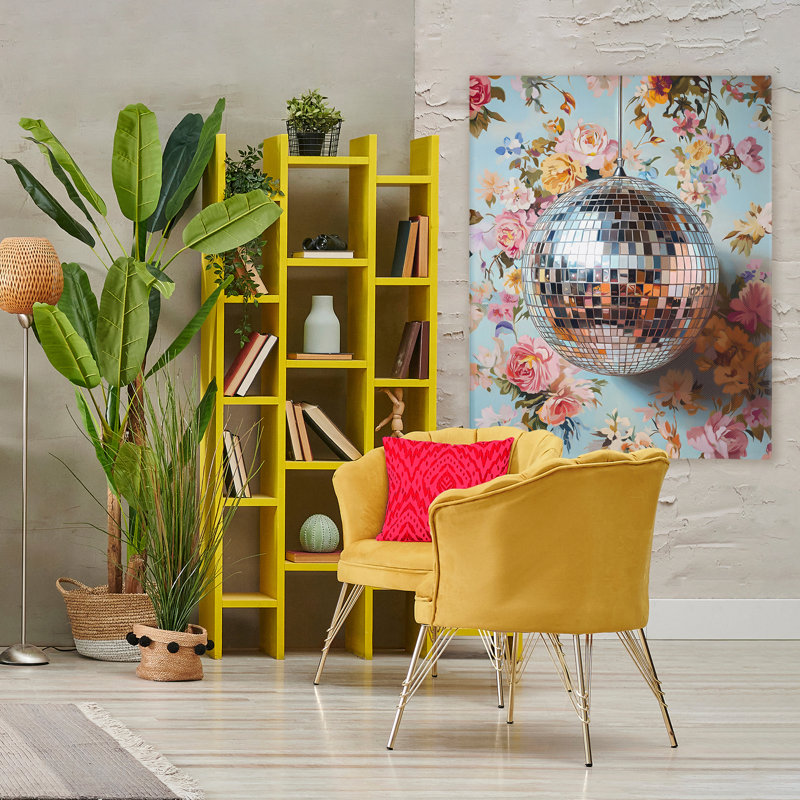 Toile florale à motif de boule disco, design par LSR Design Studio, H 48 po x l 36 po