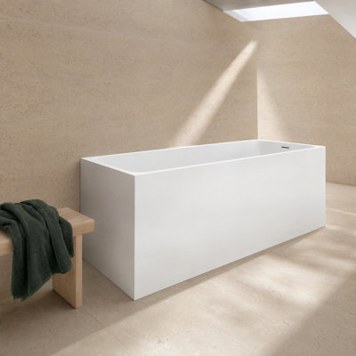 Baignoire autoportante rectangulaire en acrylique blanc brillant 43 po, surface anti-jaunissement UV5, trop-plein chromé et bonde escamotable, baignoire de trempage certifiée CUPC pour les salles de bain compactes et modernes