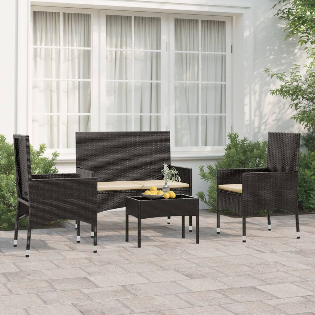 4-Sitzer Lounge-Set Vidaxl aus Rattan Garten-Lounge-Set mit Kissen Schwarz Poly Rattan