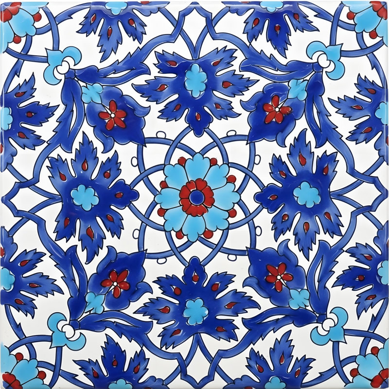 Mediterranean 8'' x 8'' Satin Hand Painted Ceramic Decorative Mural
