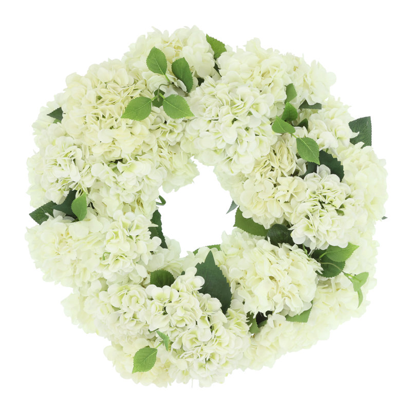 26" White Hydrangea Wreath, White