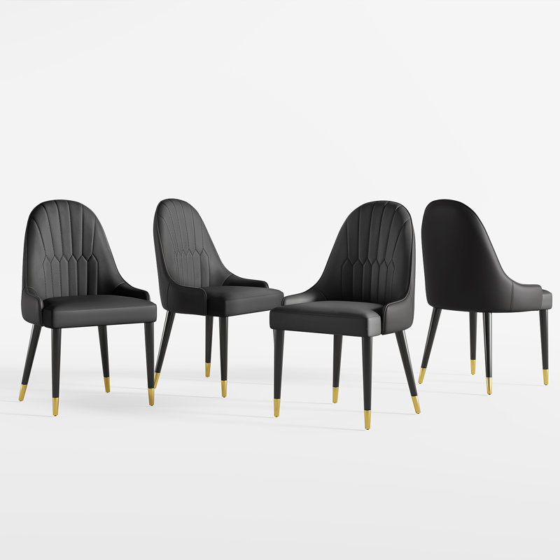 Chaise d'appoint rembourrée en similicuir Frania, Noir, 4