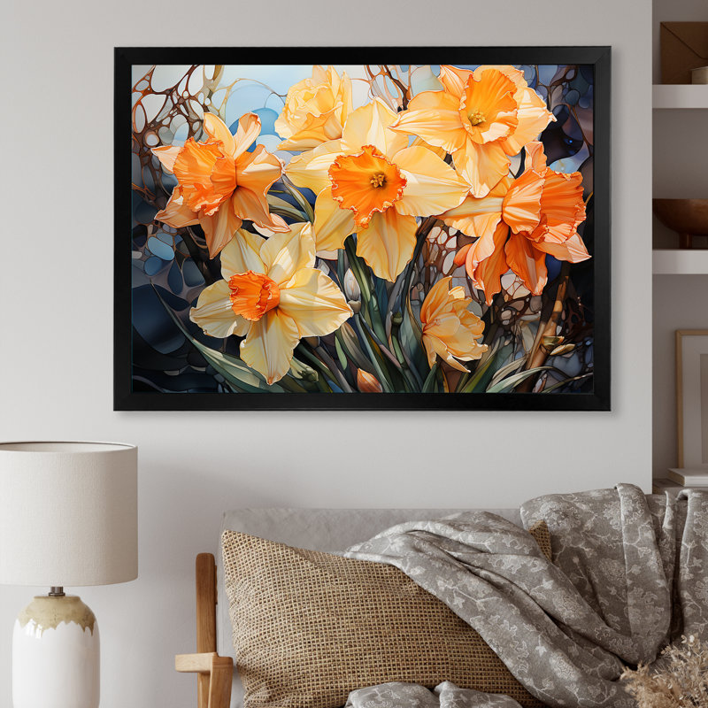 " Orange Daffodils Efflorescence ", Black Single Picture Framed, 30" H x 40" W x 1.5" D