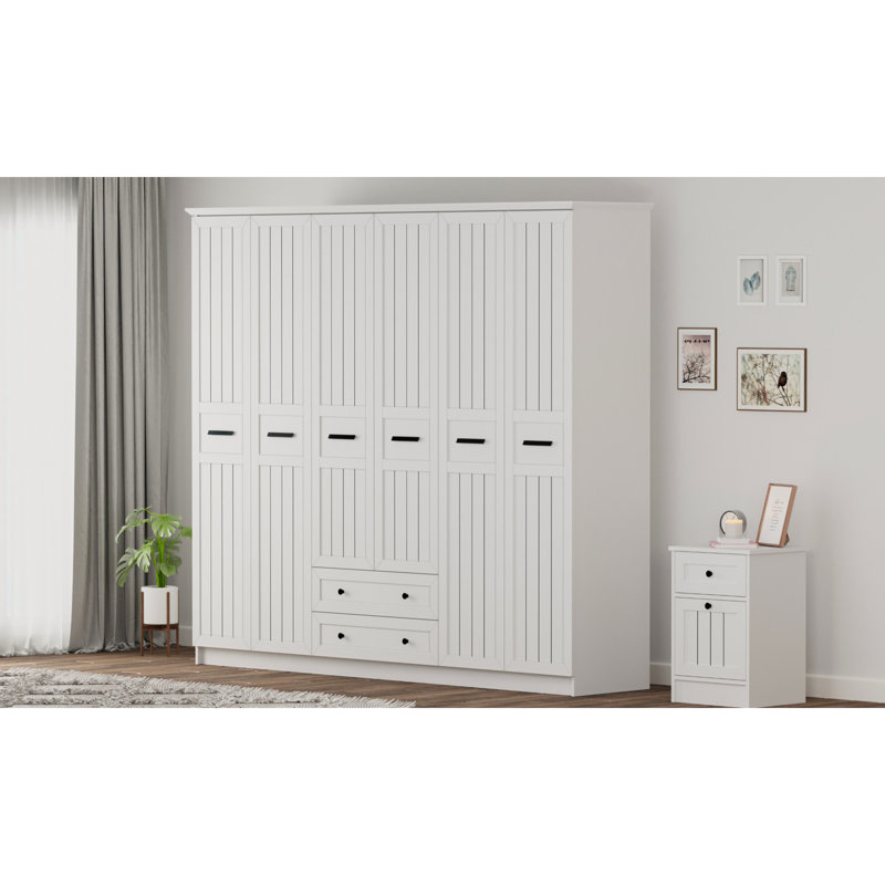 Belliere 6 Door Manufactured Wood Wardrobe, 210cm H x 210cm W x 52cm D