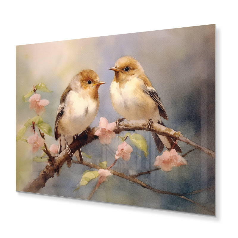 Beige et brun, moineau, oiseaux, reproduction d'art en métal, H 12 po x l 20 po