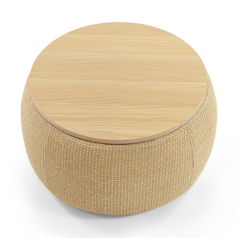 Repose-pieds rond avec rangement, fonction 2 en 1, table de bout et repose-pieds, Naturel