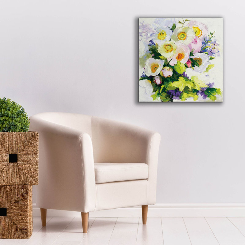 Art sur toile, "Coquelicots et pivoines" par Shirley Novak, H 26 po x l 26 po x P 1,5 po