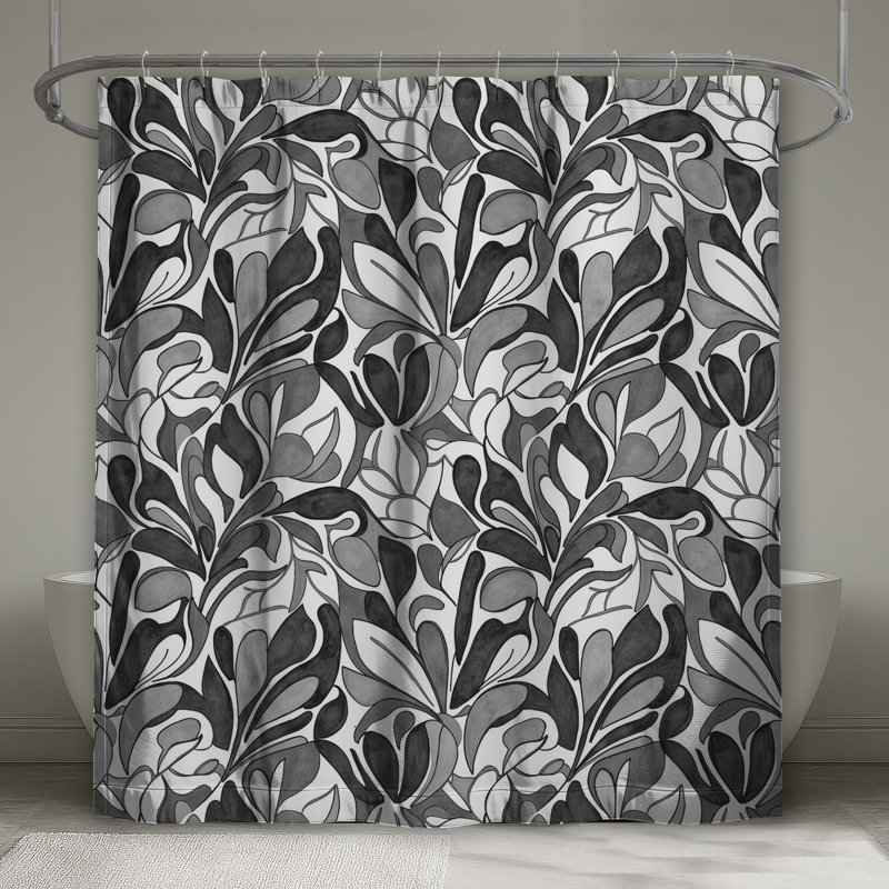 Rideaux de douche botaniques noirs et blancs extra longs, 70in W x 93in H