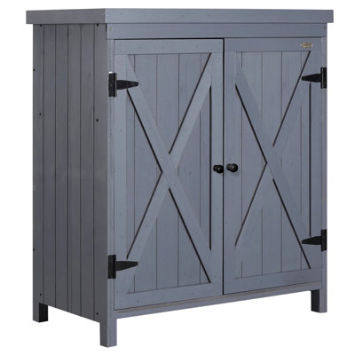 Outdoor Tool Shed with Galvanized Top and Two Shelves for Yard Tools or Pool Accessories