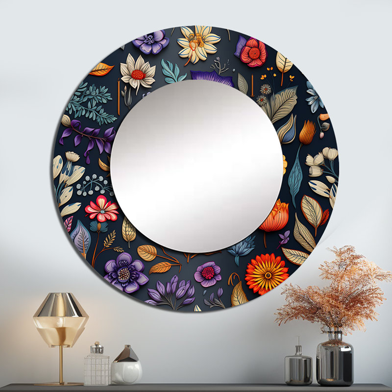 Selvinaz, tapisserie tropicale, motif bohème - miroir mural floral, 29 po x 29 po, Rond