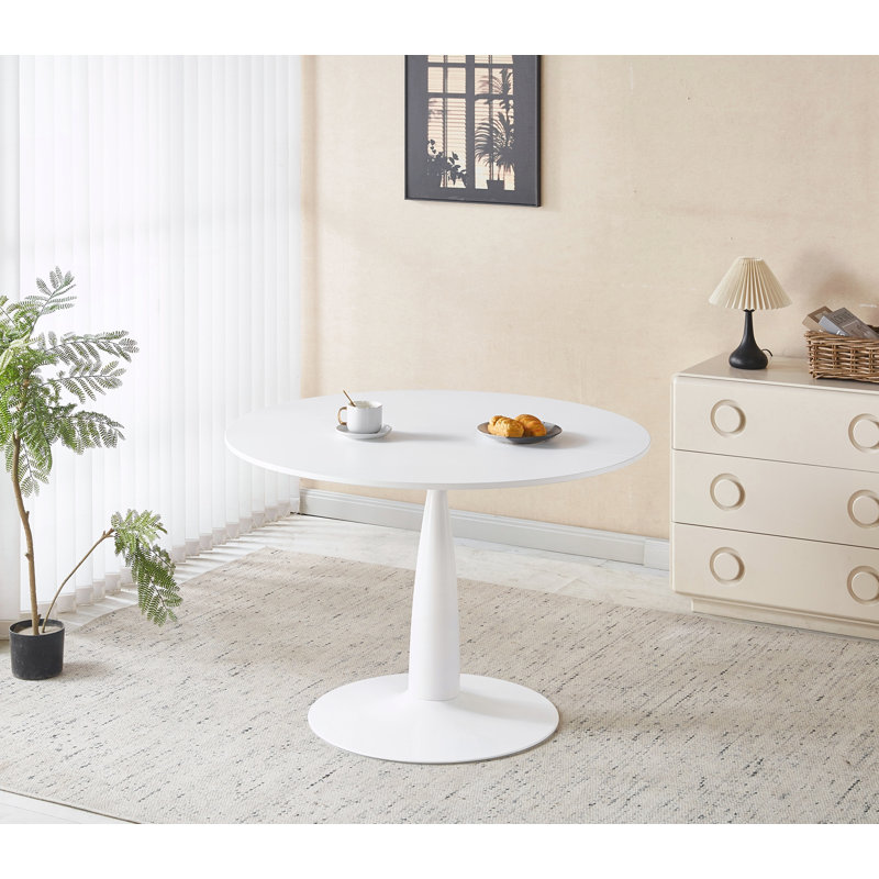 Table de salle à manger ronde avec pied central robuste, idéale pour les petits espaces, les appartements, les cafés, les bureaux et les salons.