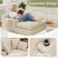 Canapé-lit de 53 po surdimensionné pour chaise longue sans os, mousse très épaisse avec coussins, porte-gobelets et poches latérales, fauteuil de lecture sans assemblage, beige
