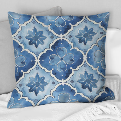 Blue White Quatrefoil Patterns III - Modern Throw Pillow