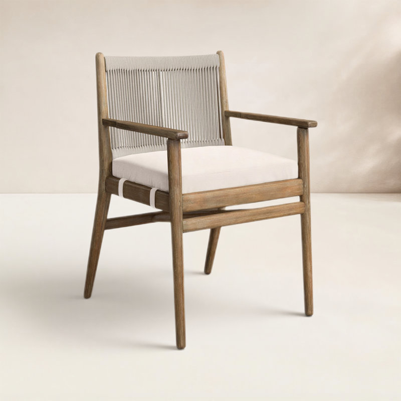 Rosen Outdoor Dining Armchair, Natural Frame/Lakin Oat Cushion