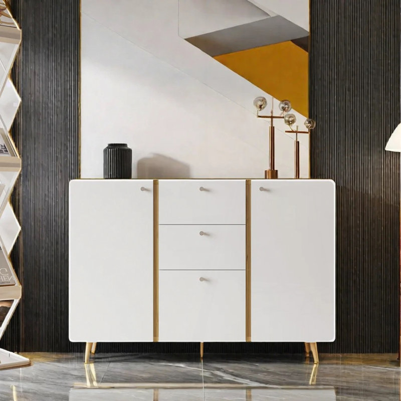 Buffet avec 3 tiroirs et 2 portes, buffet 47,24 "avec tablettes réglables pour le salon, la salle à manger, le couloir