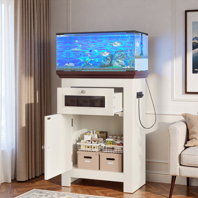 Support d'aquarium avec prises de courant, armoire de rangement et tiroir