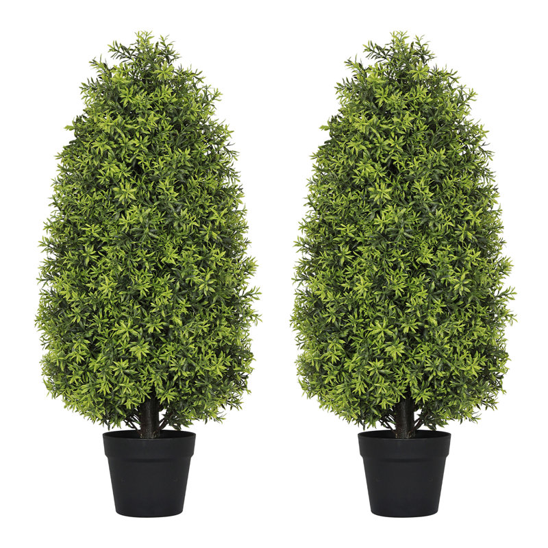 Faux arbuste artificiel en forme de cône d'arbre de 90 cm pour jardinière et entrée 2 pièces