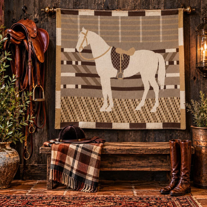 In2Green Classic Horse Knit Throw Beige