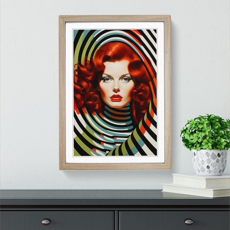 Red Headed Woman Op - Framed Print, Oak, 46cm H x 34cm W x 2cm D
