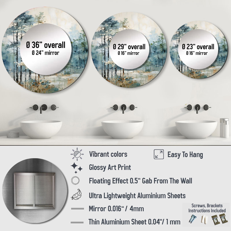 Pine Tree Enchanted Forest II - Landscape & Nature Round Mirror Wall Decor, 36" x 36"
