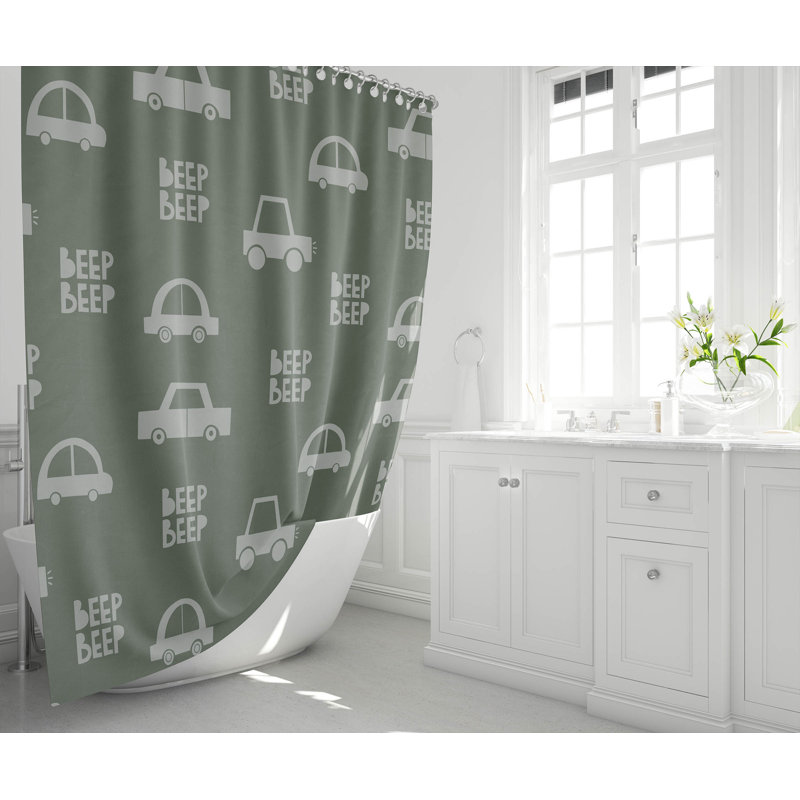 Beep Match Ultra-Thin Lightweight Shower Curtain, Green/Ivory/Chimichurri