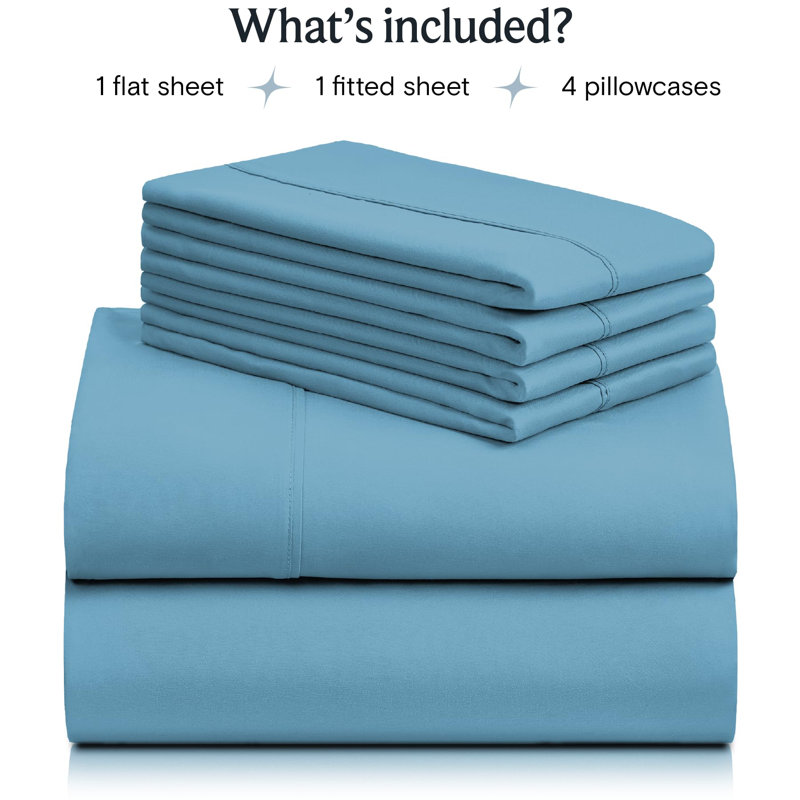 Luxclub 4 PC Denim King Silky Soft Cooling Extra Deep Pocket Performance Sheet Set, King Sheet Set with 4 Pillowcases, Denim