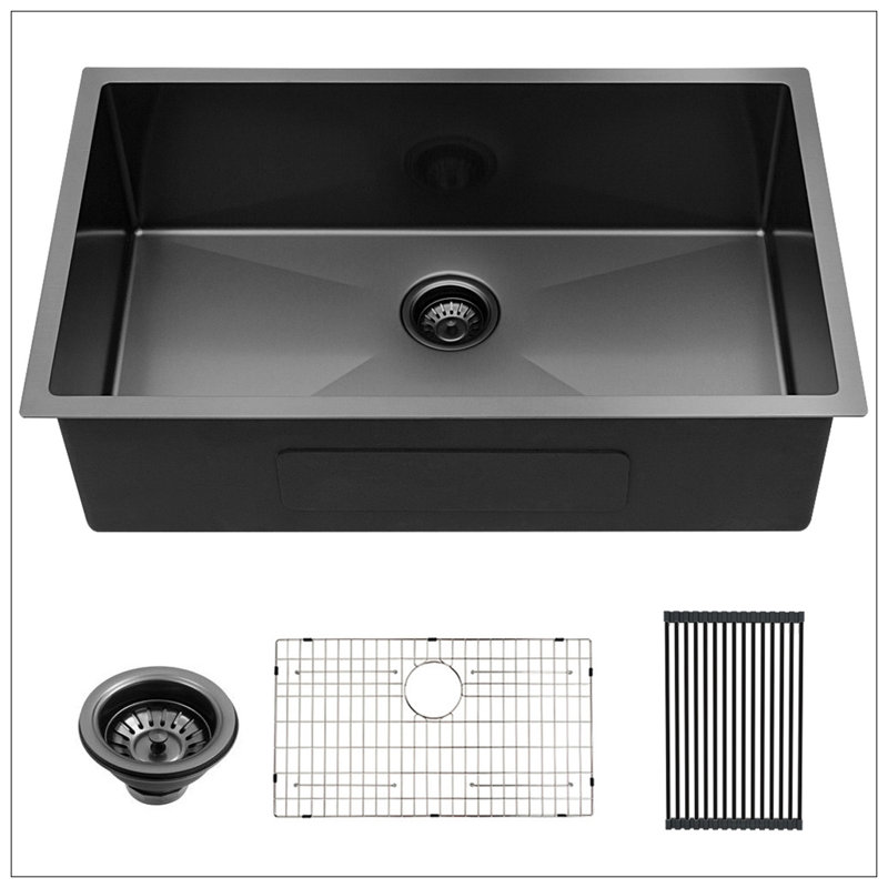 Évier de cuisine encastrable 28 po - évier de cuisine encastré noir en acier inoxydable 28 po x 18 po x 10 po Gauge 16