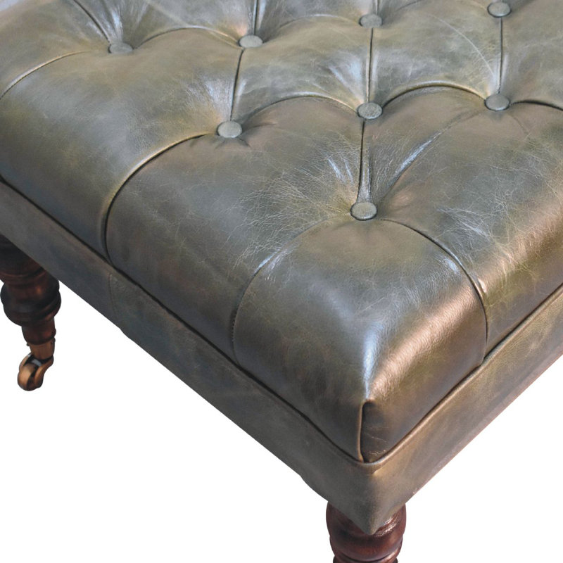 Seza Upholstered Ottoman, Green, Chestnut