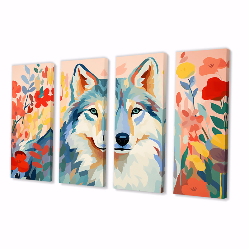 Impressionniste impressionnant loup coloré II - loup, art mural 4 pièces, H 32 po x l 64 po