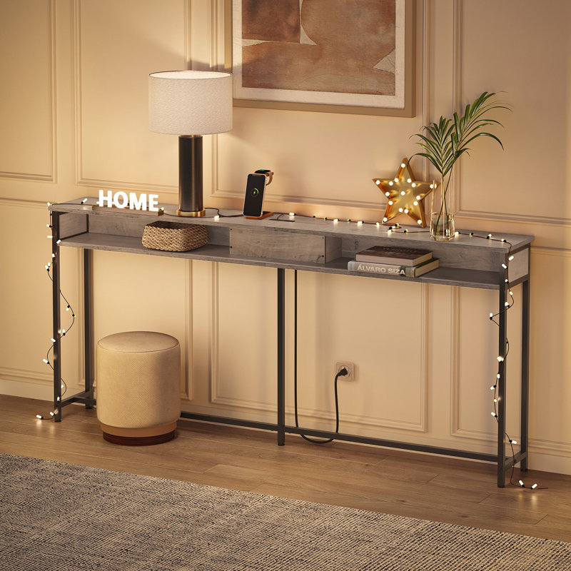 Gericho Console Table with Outlet, Gray, 31.5'' H X 70.9'' W X 9.8'' D
