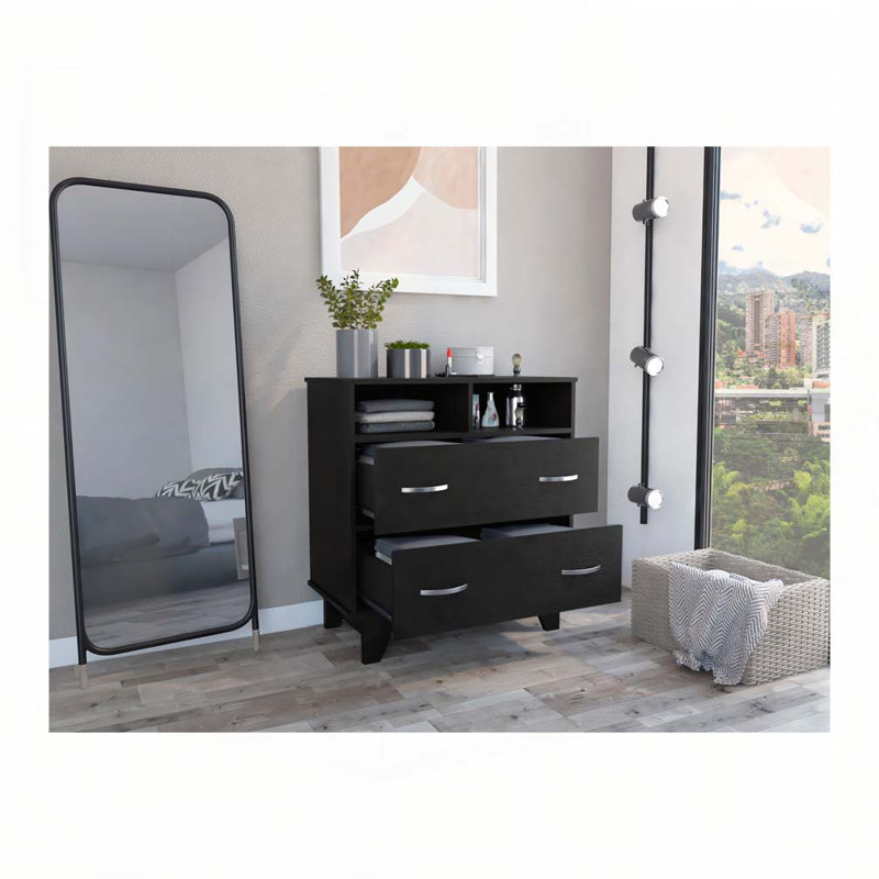 Commode double 8 tiroirs l 32 po, Noir / gris clair