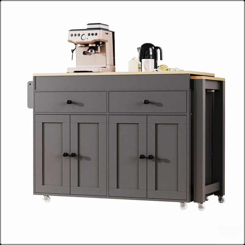 Îlot de cuisine de 74,5 pouces avec table de salle à manger, chariot roulant avec support à épices, tiroirs et armoire de rangement
