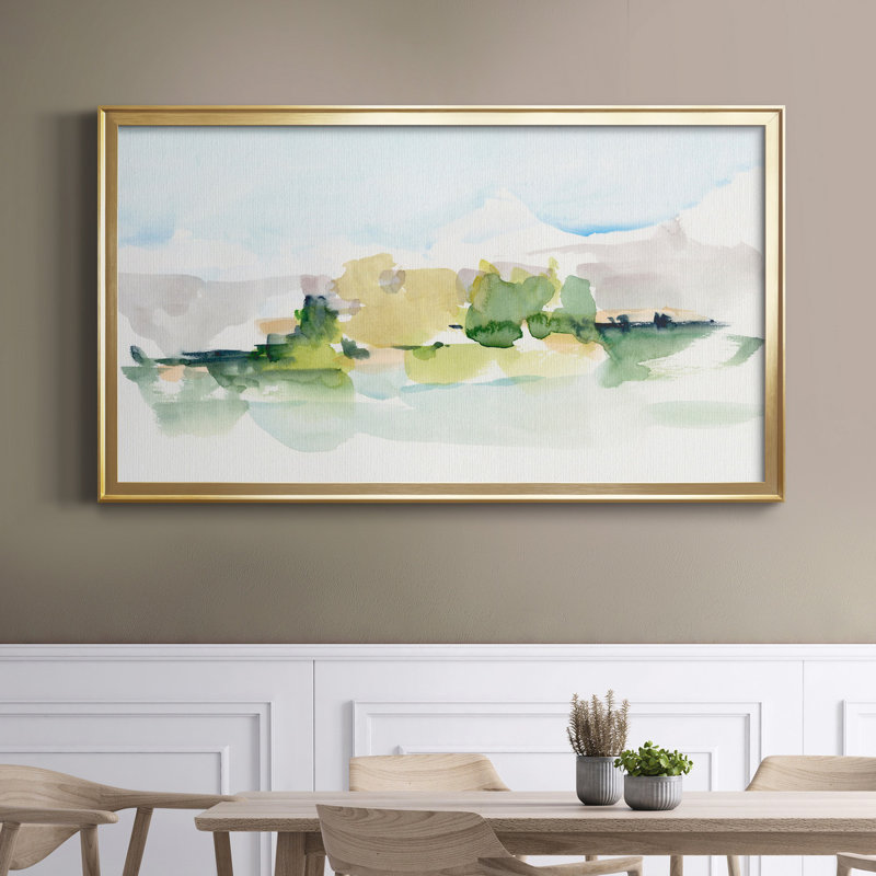 Tangerine Sunset I - peinture encadrée, H 10,5 po x l 18,5 po x P 1,5 po, Pas de tapis, Toile encadrée dorée
