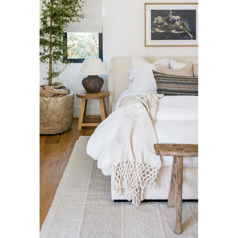 Koukila Linen Striped Area Rug in Beige, Rectangle 6'3" x 9'
