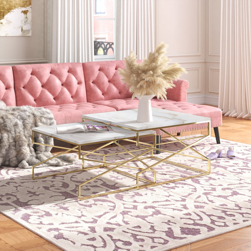 Sealcove Coffee Table With Marble Top For Living Room Bedroom, Gold