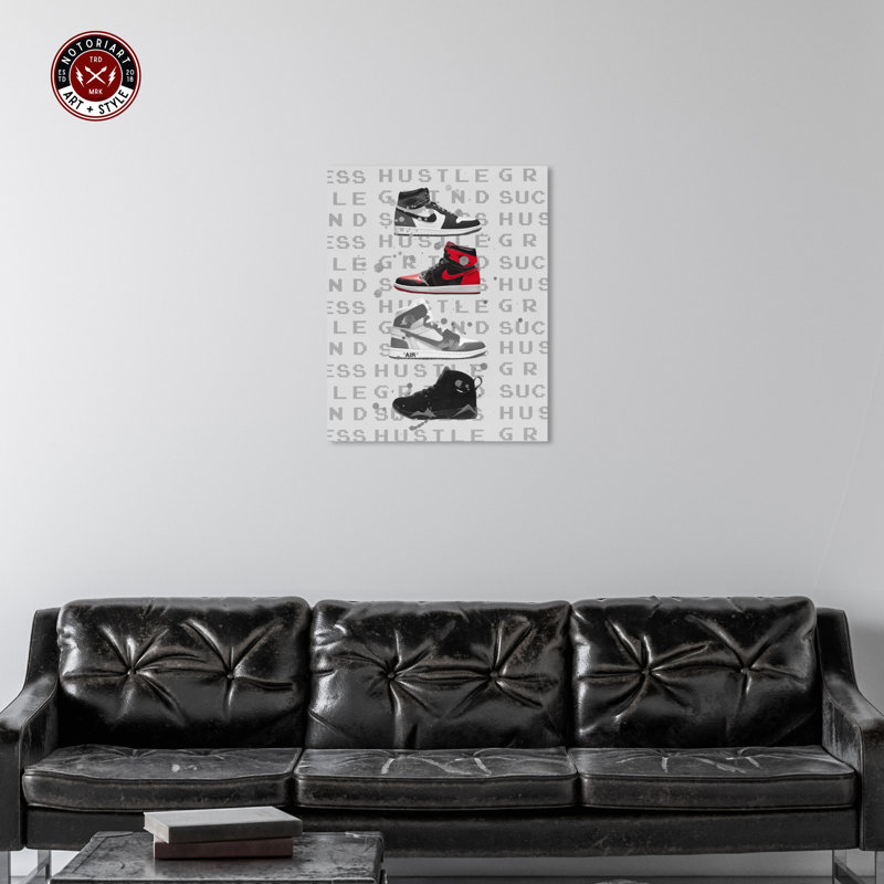 Notoriart Hype Sneakers Gray and Red Canvas Wall Art 24" x 30"