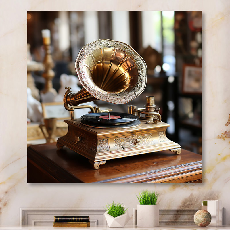 Rétro Phonograph Serenade - Phonographs, art mural, Toile tendue, H 36 po x l 36 po x P 1,5 po